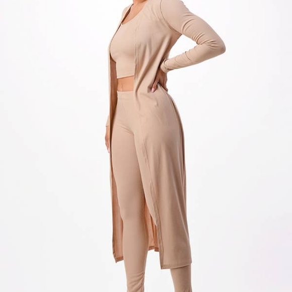 **LAST ONE** 3 Piece Ribbed Tank Top Cardigan Set - Picture 4 of 7